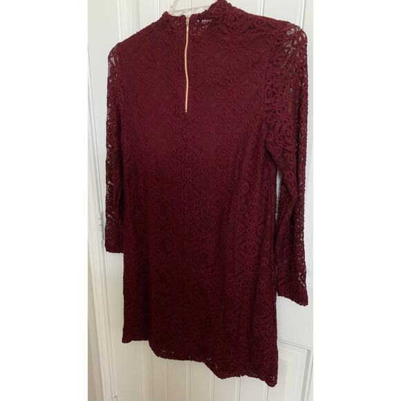 SKYE’S THE LIMIT BELOW THE KNEE TUNIC LACE DRESS, WOMENS, L, BURGANDY SLEEVELESS - Picture 2 of 11